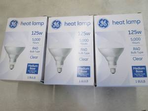 3- GE 125W Heat Lamp Bulbs R40...