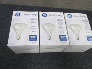 3- GE 250W Heat Lamp Bulbs BR40...