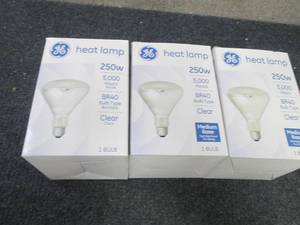 3- GE 250W Heat Lamp Bulbs BR40...
