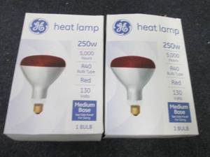 2- GE 250W Heat Lamp Bulbs R40...