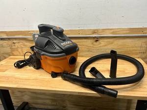 lot 9 image: RIDGID 4 Gallon 5.0 Peak HP Portable WetDry Shop Vacuum with Fine Dust Filter, Locking Hose and Accessories