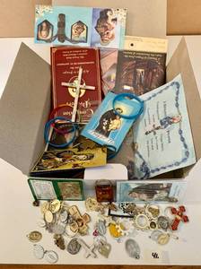lot 41 image: Religios medals, cards, bracelets