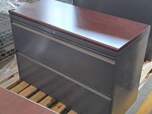 lot 794 image: Wood Top  Metal Lateral File Cabinet 2-drawer