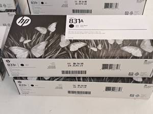 lot 613A image: Lot of (2) HP Latex 831A Black Ink Cartridges