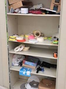 lot 591 image: Rolls of Tape, Hanging Folders, 3-ring Binders, Car Wax