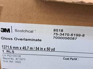 lot 622 image: 3M Scotchcal Overlaminate 54x50yd