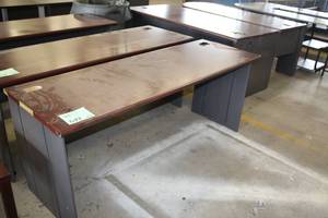 lot 649 image: Wood Top  Metal Computer Desk