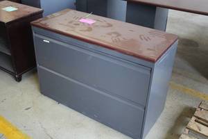 lot 646A image: Wood Top  Metal Lateral File Cabinet 2-drawer
