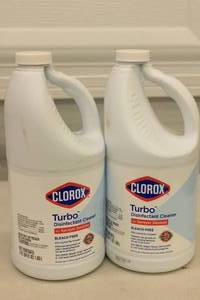 lot 145 image: 2 Bottles (128 OZ Total) of Clorox Turbo Disinfectant Cleaner for Sprayer Devices, Bleach-Free, Kills Cold and Flu Viruses, Industrial Cleaning, Hospital Cleaning, Kitchen and Bathroom Cleaning, 64 Fluid Ounces