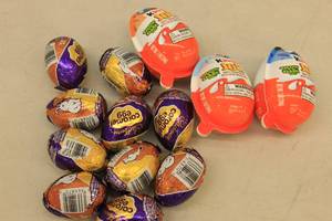 lot 224 image: 13ct Assorted Egg Candy Cadbury Caramel Egg, Kinder Joy