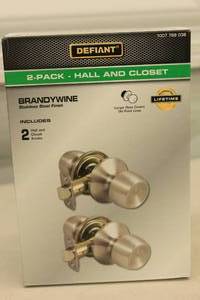 lot 114 image: Defiant Hall and Closet Knob Set 2-Pack Brandywine Stainless Steel Finish