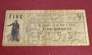 1862 Civil War State of Texas 5 Dollar Note