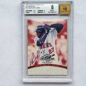 lot 3 image: David Ortiz On Card Rookie Autograph 1997 Donruss Signature No. 76 Beckett Card Graded 8, Auto Graded 10