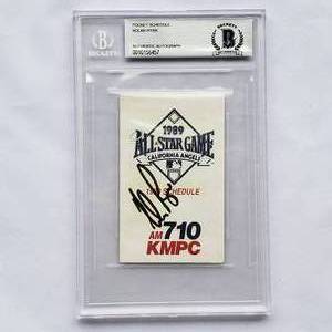 lot 7 image: Nolan Ryan Last All-Star Game, Autograph on the 1989 All-Star Game Pocket Schedule, Beckett Authenticated