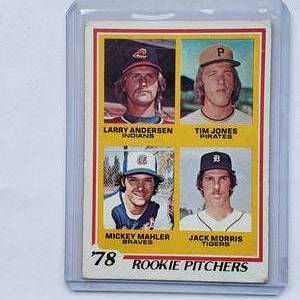 lot 26 image: 1978 Rookie Pitchers Larry Andersen, Tim Jones, Mickey Mahler, Jack Morris Topps No. 703