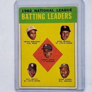 lot 30 image: 1962 National League Batting Leaders Frank Robinson, Stan Musial, Tommy Davis, Bill White, Hank Aaron Topps No. 1