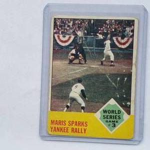 lot 31 image: 1963 Maris Sparks Yankee Rally World Series Game #3 Topps No. 144