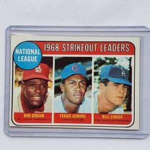lot 33 image: 1968 National League Strikeout Leaders Bob Gibson, Fergie Jenkins, Bill Singer Topps No. 12