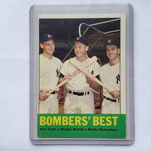 lot 52 image: Bombers Best Tom Tresh, Mickey Mantle, Bobby Richardson 1963 Topps No. 173