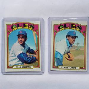 lot 55 image: Lot of 2 Billy Williams 1972 Topps No. 439, Fergie Jenkins 1972 Topps No. 410
