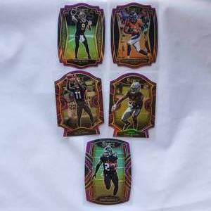 lot 110 image: Lot of 5 Die Cut Panini Select Drew Brees 2020 No. 114, Courtland Sutton 2020 No. 139, Julio Jones 2021 No. 6, Todd Gurley 2020 No. 240, Josh Jacobs 2021 No. 33