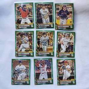 lot 184 image: Lot of 9 Green Parallels 2022 Topps GQ Baseball Cards including Byron Buxton, Justin Upton, Javier Baez, Manny Machado