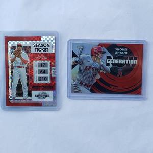 lot 191 image: Lot of 2 Shohei Ohtani Refractors 2022 Optic Conteders Season Ticket No. 4, Topps Chrome Now Generation No. GNC-5