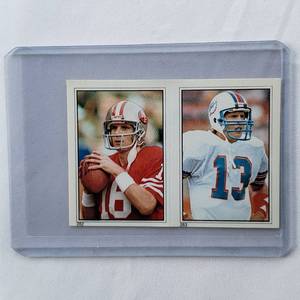 lot 255 image: Joe Montana and Dan Marino Rookie Stickers No. 283 and No. 282