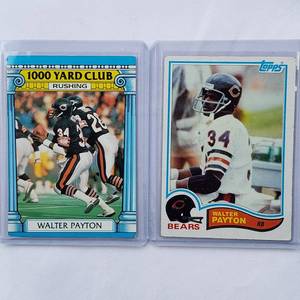 lot 257 image: Lot of 2 Walter Payton 1000 Yard Club 1987 Topps No. 7, 1982 Topps No. 302