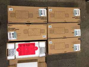 lot 6 image: Lot of Commercial Electric Combo 14-Watt Equivalent Integrated LED White Exit Sign and Emergency Light with Ni-Cad 9.6-Volt Battery Customer Returns See Pictures