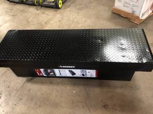 lot 28 image: Husky 71.36 in. Matte Black Aluminum Full Size Crossbed Truck Tool Box No Keys Customer Returns See Pictures
