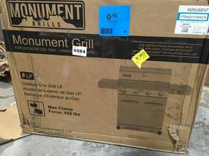 lot 26 image: Monument Grills 4-Burner Propane Gas Grill in Stainless with LED Controls, Side Burner and Rotisserie Kit     Customer Returns See Pictures