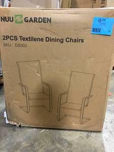 lot 28 image: Nuu Garden Textilene Padded Outdoor Dining Chair C-spring Sling Patio Chair,Brown (2-Pack) Customer Returns See Pictures