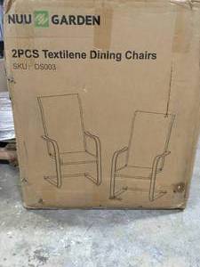 lot 33 image: Nuu Garden Textilene Padded Outdoor Dining Chair C-spring Sling Patio Chair,Brown (2-Pack) Customer Returns See Pictures