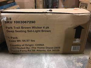 lot 52 image: StyleWell Park Trail Brown 4-Piece Wicker Patio Conversation Set with Light Brown Cushions Customer Returns See Pictures