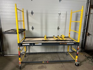 lot 1 image: New MetalTech Heavy Duty 4-in-1 Baker Style Rolling Scaffold Workbench  Miter Saw Stand  Work Support