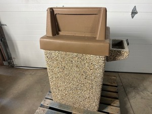 lot 4 image: Commercial 53 Gallon Outdoor Concrete Trash Can  Receptacle with Lid and Ash Tray