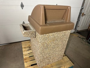 lot 5 image: Commercial 53 Gallon Outdoor Concrete Trash Can  Receptacle with Lid and Ash Tray