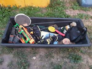 Ice fishing sled full of fishing gear