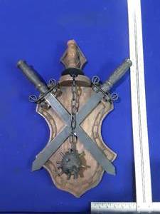 Medieval wall plaque with two swords and mace