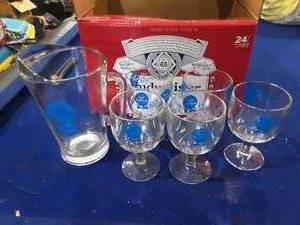 Pabst Blue Ribbon pitcher and five cups