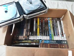 Box and organizer full of DVDs
