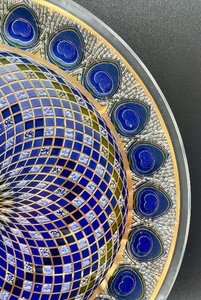 lot 123 image: Gorgeous Glass Platter with Golden and Cobalt Blue Designs