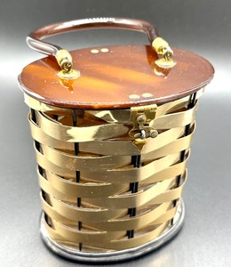 lot 42 image: Vintage Woven Metal Handbag with Lucite Lid and Handle