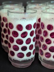 lot 220 image: Libby Frosted Cranberry Polka Dot Glassware
