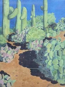 lot 285 image: Framed Cactus Garden Print by Nan Lawrence