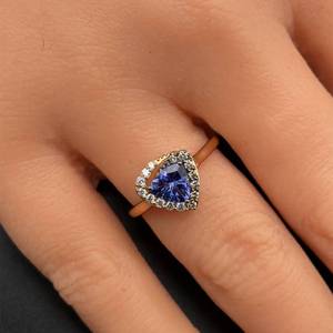 Tanzanite Trillion Cut Solitaire & Diamond Halo Retro-Modern Ring in 14k Rose Gold $1,425 Retail VIDEO
