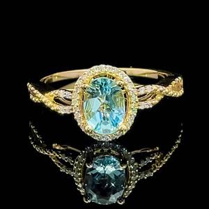 0.85ct Nature Aquamarine & Diamond Oval Halo Infinity Symbol Entwined Ring in 14k Yellow Gold $2,600 Retail VIDEO