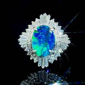 2.57 Carat Natural Boulder Opal & Diamond Art Deco Cluster Cocktail Estate Ring in Platinum $6,500 Retail VIDEO