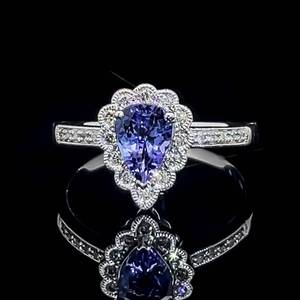 Tanzanite & Diamond Lacy Flower Pear-Shaped Halo Ring in 14k White Gold $2,400 Retail VIDEO